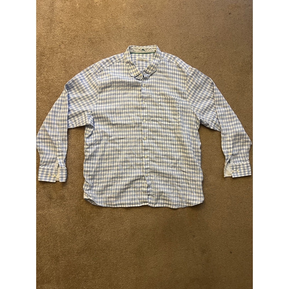 Tommy Bahama Barbados Breeze Check Linen Blend Shirt Blue Mens 2XL ST326989